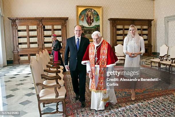 Prince Albert II and Princess Charlene meet Pope Benedict XVI for a private visit at the Vatican. The visit is part of a long tradition strengthening...