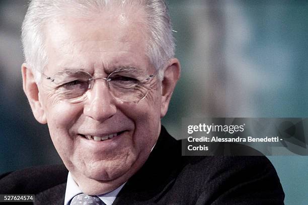 Italy's outgoing Prime Minister Mario Monti and candidate for the Monti per L'Italia, Monti for Italy center coalition in the forthcoming elections...