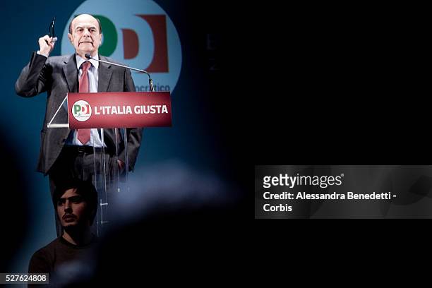 Pier Luigi Bersani leader and candidate for the centre left Party PD in the forthcoming Italian elections opens his electoral campaign in Rome....