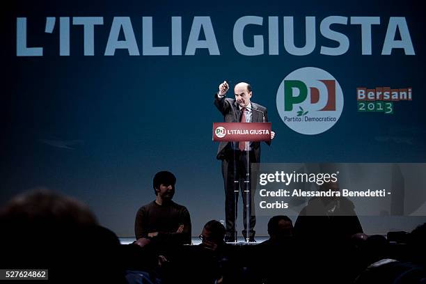 Pier Luigi Bersani leader and candidate for the centre left Party PD in the forthcoming Italian elections opens his electoral campaign in Rome....