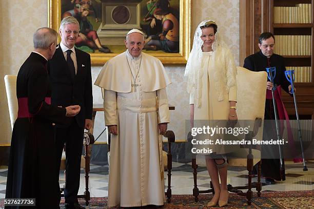 Pope Francis met Belgium's King Philippe and Queen Mathilde during a private audience at the Vatican on March 9, 2015.