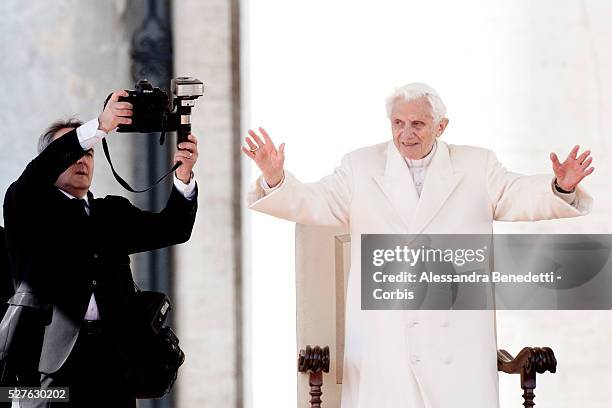 Pope Benedict XVI attends his final General Audience at the Vatican before his resignation.