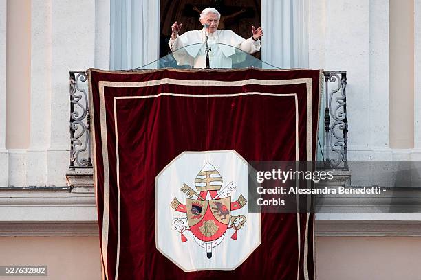 Pope Benedict XVI gives his last speach and blessing from the Balcony of The Vatican Residency of Castel Gandolfo in the outskirt of Rome. After his...