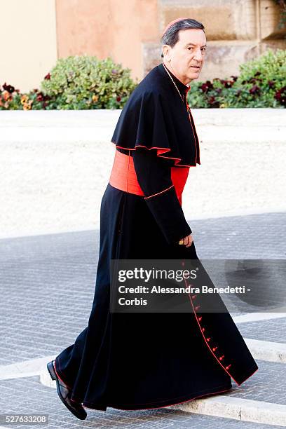 Colombian Cardinal Ruben Salazar Gomez arrives at Vatican's Synod Hall to attend their first Congregation, prior the beginning of the Conclave during...