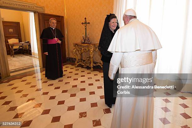 Pope Francis held an audience to receive Queen Silvia, Princess Madeleine and husband Christopher O'Neill and the little Princess Leonore of Sweden...