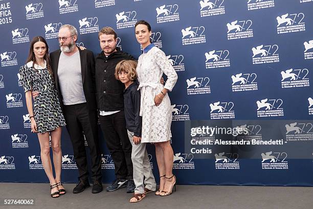 Stacy Martin, Liam Cunningham, Stacy Martin and Tom Sweet attend the photocall of movie The Childhood of a Leader, presented during the 72nd...