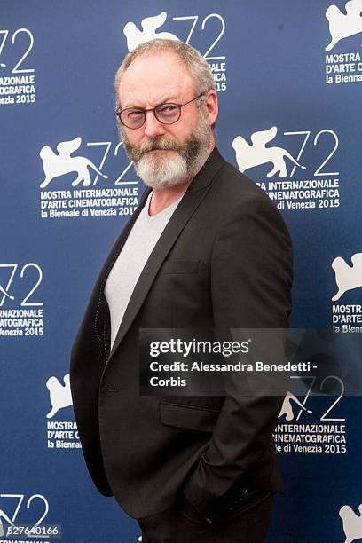 Liam Cunningham attends the photocall of movie The Childhood of a Leader, presented during the 72nd International Venice Film Festival.