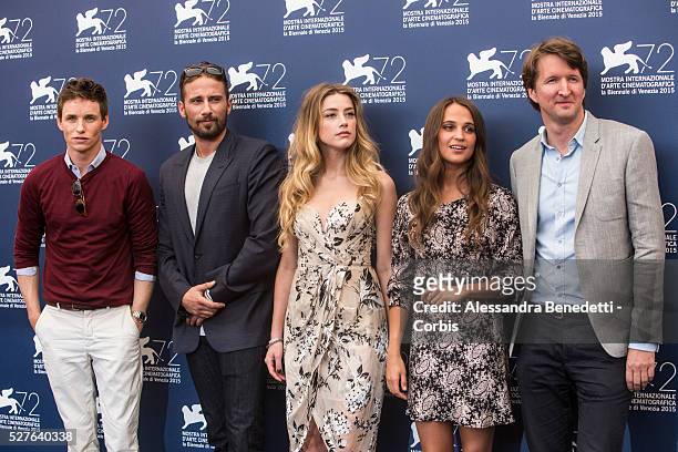 Eddie Redmayne, Amber Heard, Matthias Schoenaerts, alicia Vikander and Tom Hooper attend the photocall of movie The Danish Girl, presented in...