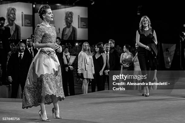 Kristen Stewart and publicist Ruth Bernstein attend the premiere of movie Equals, presented in competition during the 72nd International Venice film...