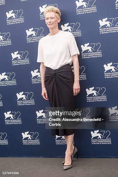 Tilda Swinton attends the photocall of movie Abigger Splash, presented in competition during the 72nd International Venice Film Festival.