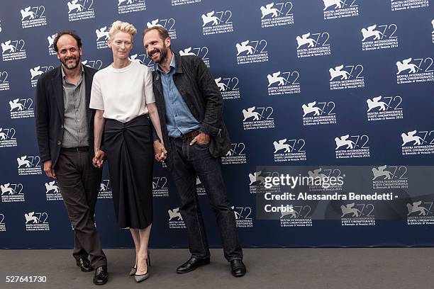 Luca Guadagnino, Ralph fiennes, Tilda Swinton attend the photocall of movie Abigger Splash, presented in competition during the 72nd International...