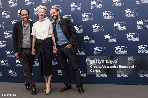 Luca Guadagnino, Ralph fiennes, Tilda Swinton attend the photocall of movie Abigger Splash, presented in competition during the 72nd International...