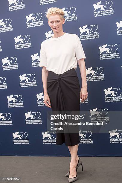 Tilda Swinton attends the photocall of movie Abigger Splash, presented in competition during the 72nd International Venice Film Festival.