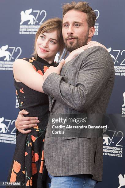 Dakota Johnson, Matthias Schenaerts attend the photocall of movie Abigger Splash, presented in competition during the 72nd International Venice Film...