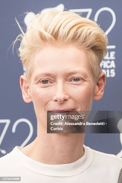 Tilda Swinton attends the photocall of movie Abigger Splash, presented in competition during the 72nd International Venice Film Festival.