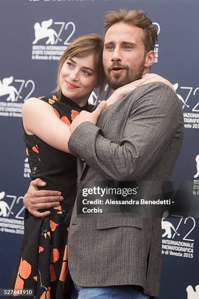 Dakota Johnson, Matthias Schenaerts attend the photocall of movie Abigger Splash, presented in competition during the 72nd International Venice Film...