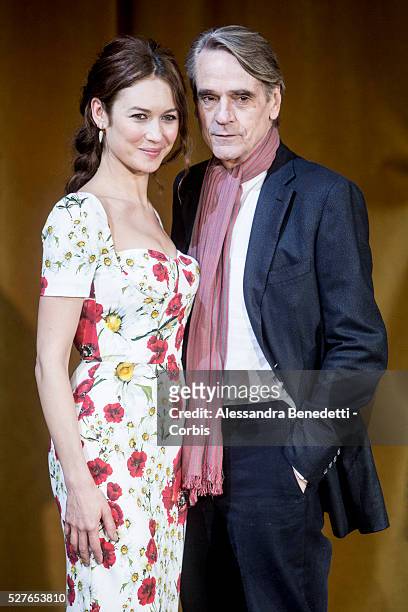 Olga Kurylenko and Jeremy Irons attend the photocall of movie "Corrispondence", La corrispondenza" in Rome.