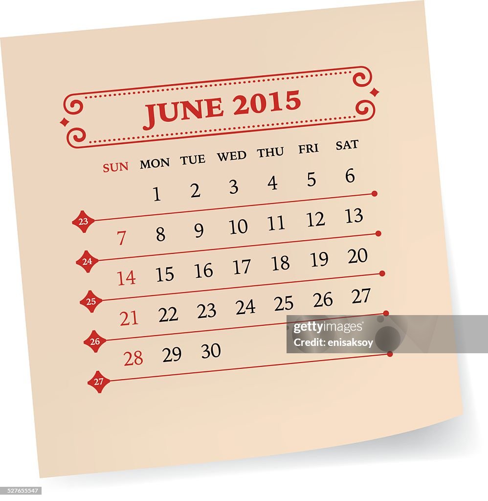 June 2015 June 2015 Calendar High-Res Vector Graphic - Getty Images