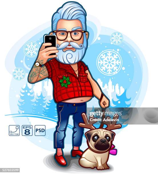 bildbanksillustrationer, clip art samt tecknat material och ikoner med santa happy selfie - cartoon santa claus