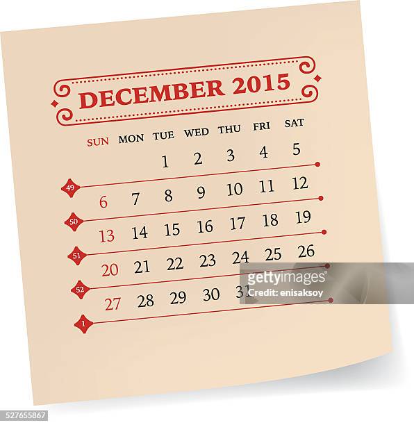 december 2015 calendar - papier stock illustrations