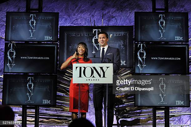 Nikki M. James and Andrew Rannells announce nominations for the American Theatre Wing's 70th Annual Tony Awards at Diamond Horseshoe at the Paramount...