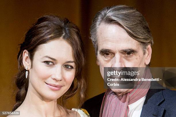 Olga Kurylenko and Jeremy Irons attend the photocall of movie "Corrispondence", La corrispondenza" in Rome.