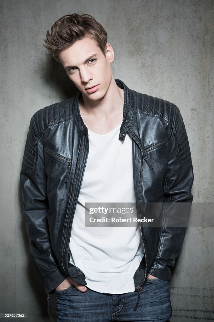 Handsome Young Guy With Leather Jacket High-Res Stock Photo