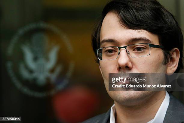Martin Shkreli, former Chief Executive Officer of Turing Pharmaceuticals LLC, exits federal court on May 3, 2016 in the Brooklyn borough of New York...