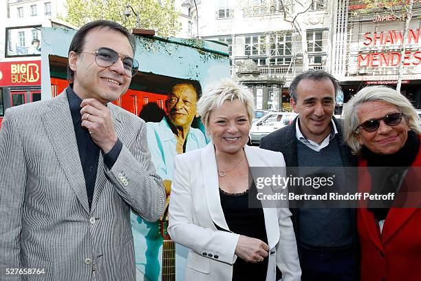 Musician Bertrand Burgalat, wife of Henri, Catherine Salvador, humorist Elie Semoun and Veronique de Villele attend the Henri Salvador's Square...