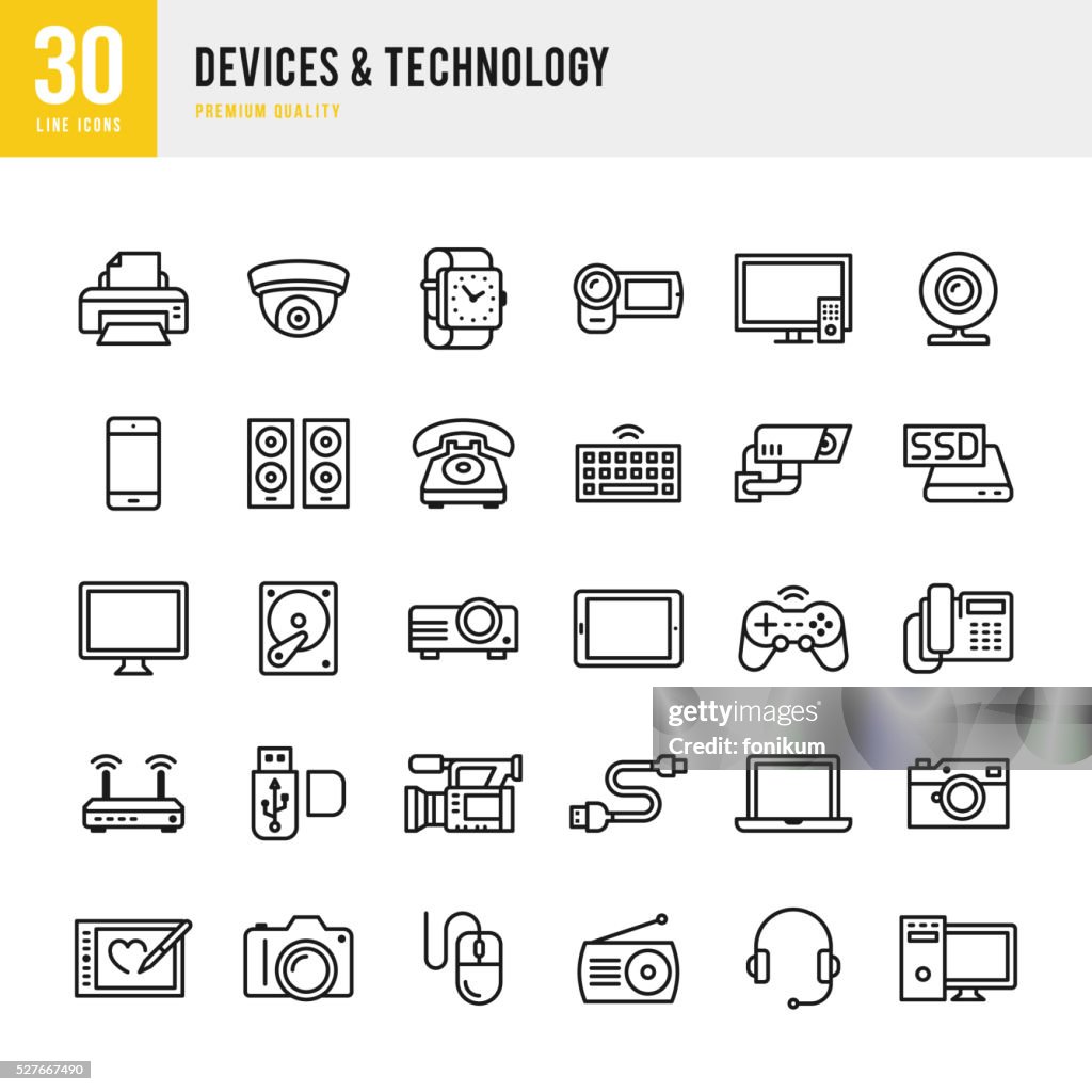 Dispositivos de tecnología & conjunto de iconos de línea fina