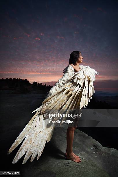 beautiful woman with the wings - earth angel stock pictures, royalty-free photos & images