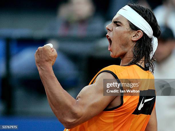 Rafael Nadal of Spain celebrates during his match against Radek Stepanek of Czech Republic during the quarter-finals of ATP Telecom Italia Tennis...