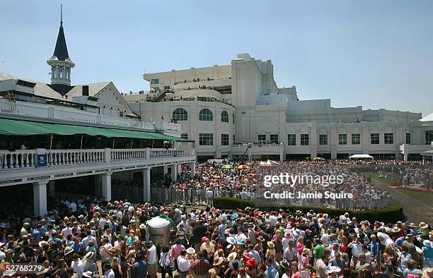 Fans crowd the concourse during the Oaks preliminaries in preparation for the 131st Kentucky Derby May 6, 2005 at Churchill Downs in Louisville,...