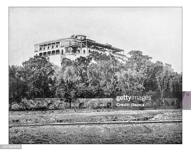 antique photograph of chapultepec castle (mexico city, mexico)-19th century - castillo de chapultepec stock illustrations