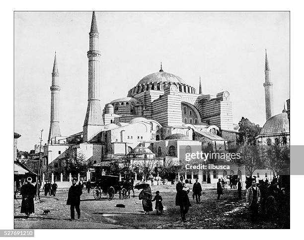 antique photograph of hagia sophia (istanbul, turkey)-19th century - istanbul stock illustrations