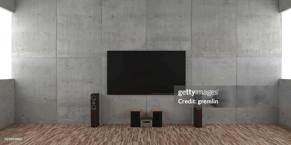 Architectural interior concept with TV set and hi-fi