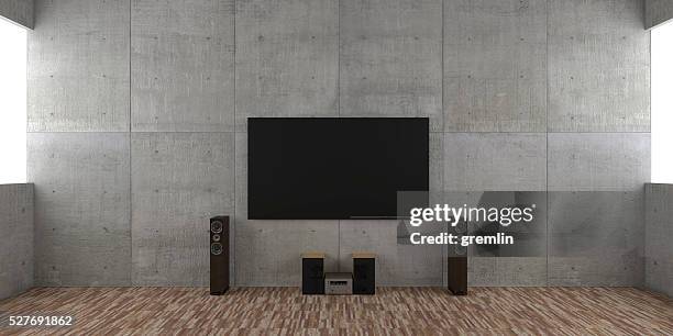 architectural interior concept with tv set and hi-fi - big living room stock pictures, royalty-free photos & images