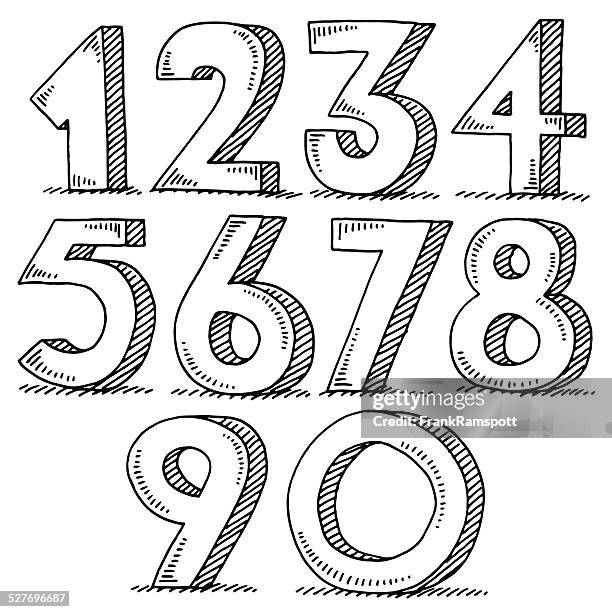 numbers set drawing - hand drawn number 6 stock illustrations