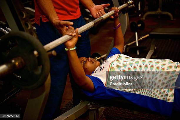 Special Olympics Gold and Bronze medalist Phoolan Devi poses for a profile shoot on August 14, 2015 in New Delhi, India. Phoolan Devi has an IQ of...