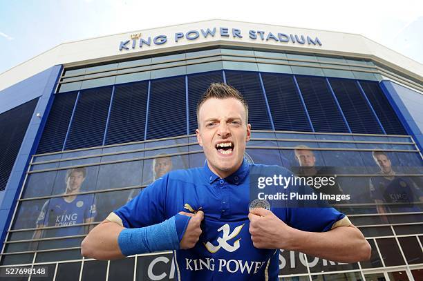 Jamie Vardy lookalike Lee Chapman poses at the King Power Stadium on May 3, 2016 in Leicester, England.