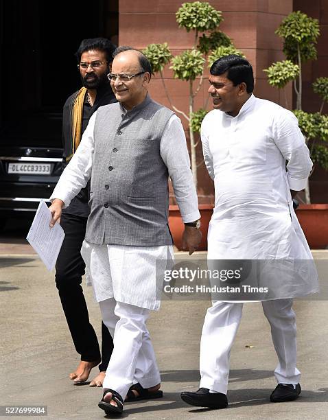 Finance Minister, Minister of Corporate Affairs Arun Jaitley with other BJP MPs leaves after attending the BJP Parliamentary Board Meeting at...