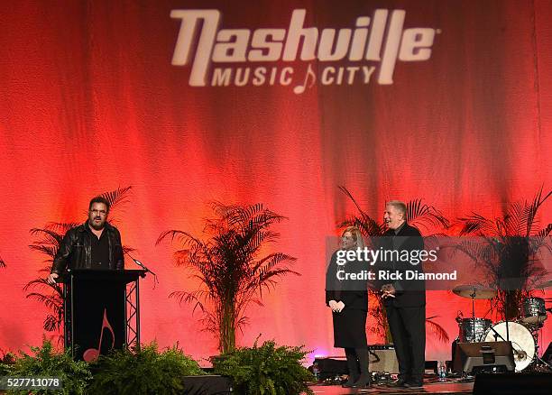 Singer/Songwriter Vince Gill, Nashville Mayor Megan Barry and Board Chair Nashville CVC & Founder Vector Management Ken Levitan attend as Vince Gill...