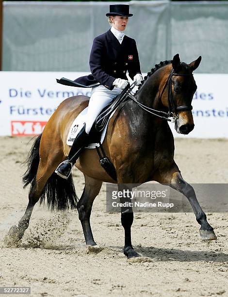 Princess Nathalie zu Sayn-Wittgenstein of Denmark rides on her way to victory in the dressage event at the HypoVereinsbank of the German Jumping and...