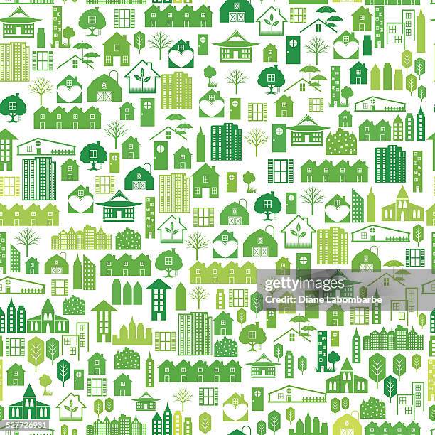 real estate seamless pattern green - terraced house stock illustrations