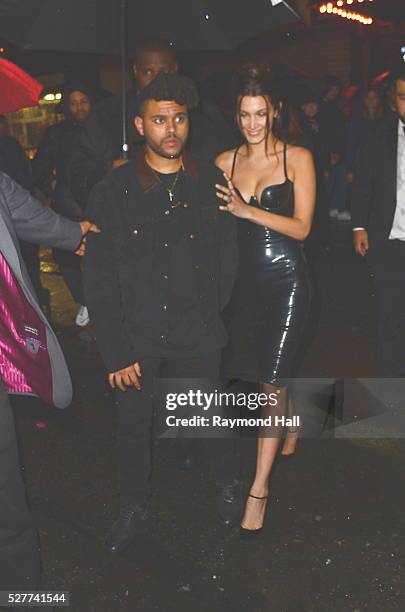 Bella Hadid, The Weeknd are seen coming out of Up and Down night Club on May 2, 2016 in New York City.