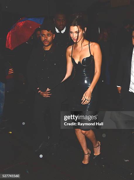 Bella Hadid, The Weeknd are seen coming out of Up and Down night Club on May 2, 2016 in New York City.