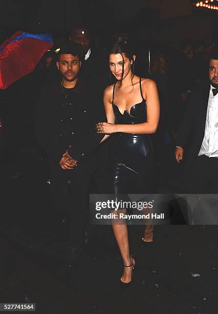 Bella Hadid, The Weeknd are seen coming out of Up and Down night Club on May 2, 2016 in New York City.