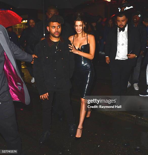 Bella Hadid, The Weeknd are seen coming out of Up and Down night Club on May 2, 2016 in New York City.