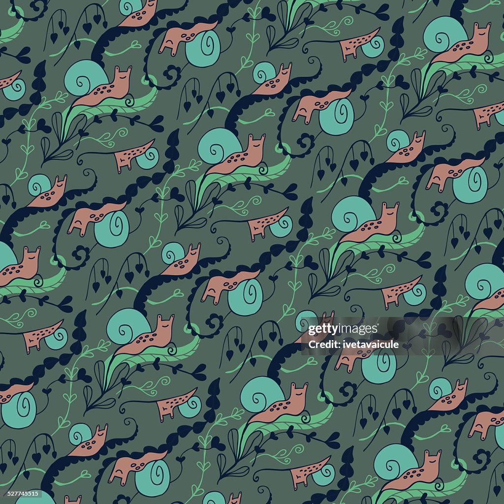 Snail Pattern Background Wallpaper Pattern Of Happy Snails On Plants High-Res Vector Graphic ...