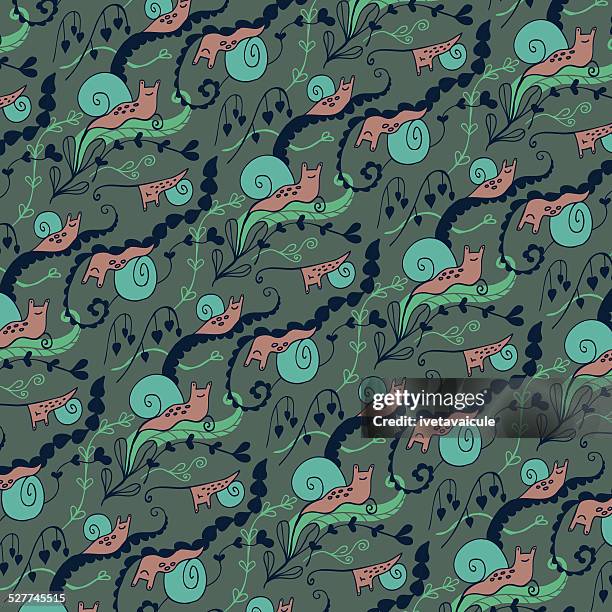 wallpaper pattern of happy snails on plants - bleeding heart flower stock illustrations